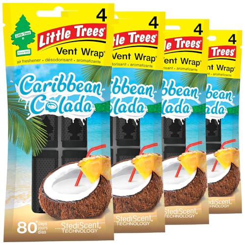 LITTLE TREES Car Air Freshener Vent Wrap Provides LongLasting Scent Slip on Vent Blade Caribbean Colada 16 Air Fresheners 4 Count Pack of 4