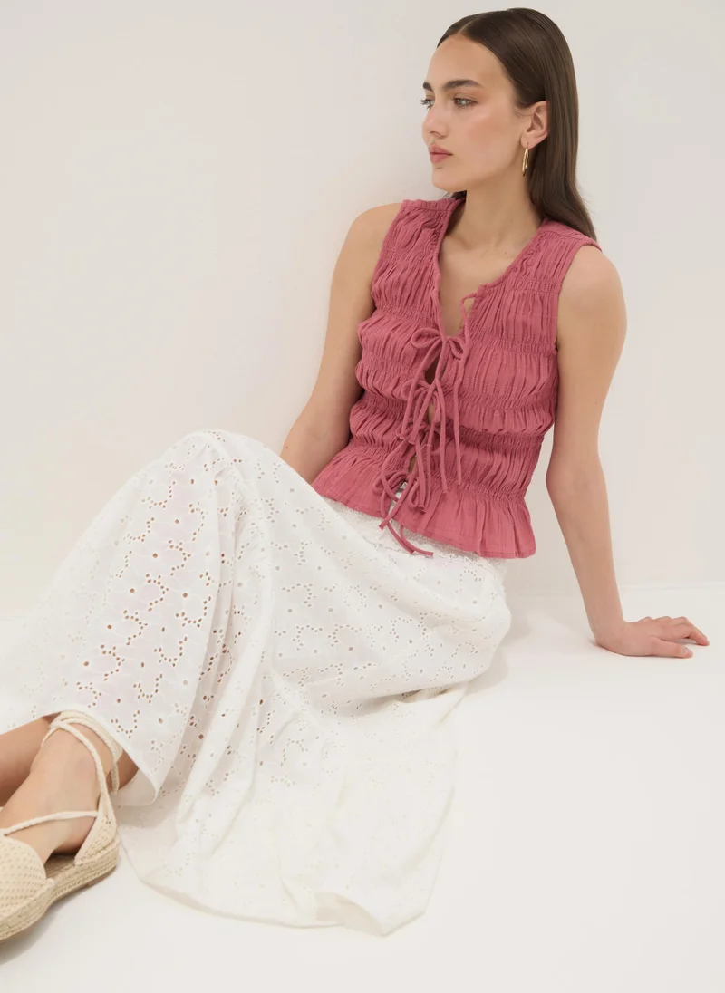 Ovs OVS Long White Broderie Anglaise Skirt In Pure Cotton