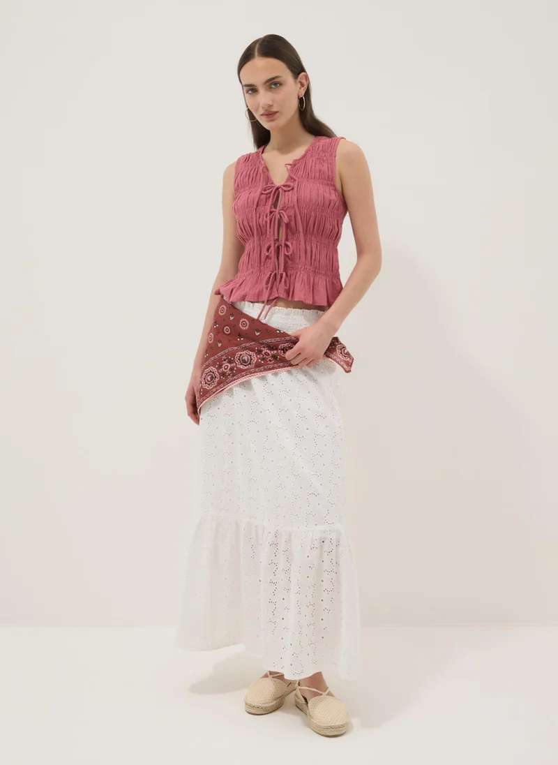 Ovs OVS Long White Broderie Anglaise Skirt In Pure Cotton