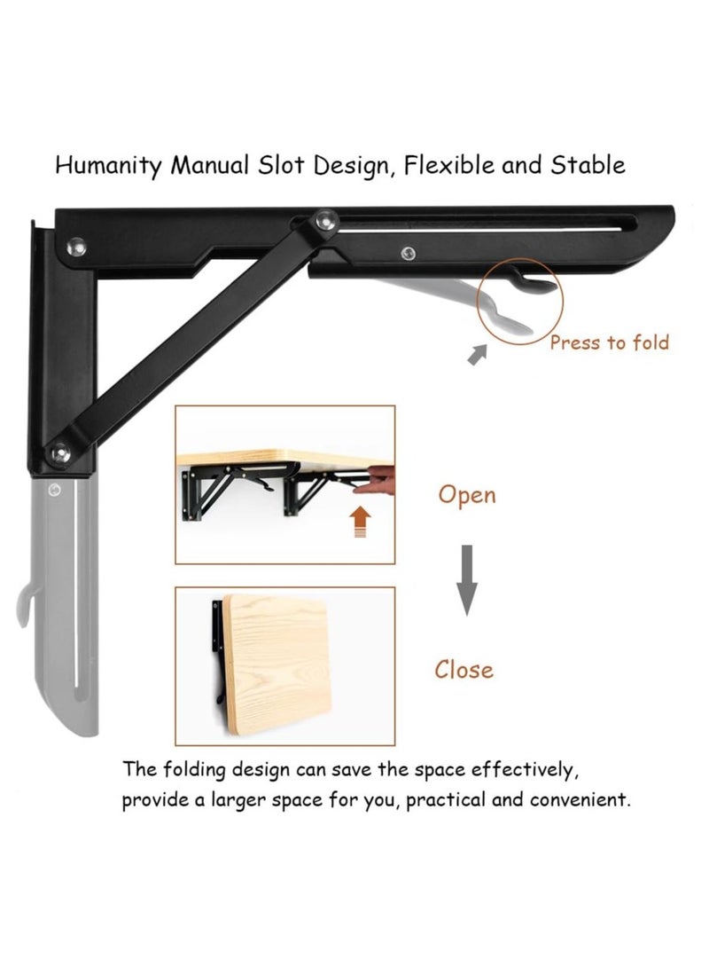 Folding Shelf Brackets Metal Triangle Table Bench Folding Shelf Bracket 10 Inch, 2 Pcs Folding Shelf Hinge Wall Mounted, Max Load 132lb (10 Inch) - Image 2