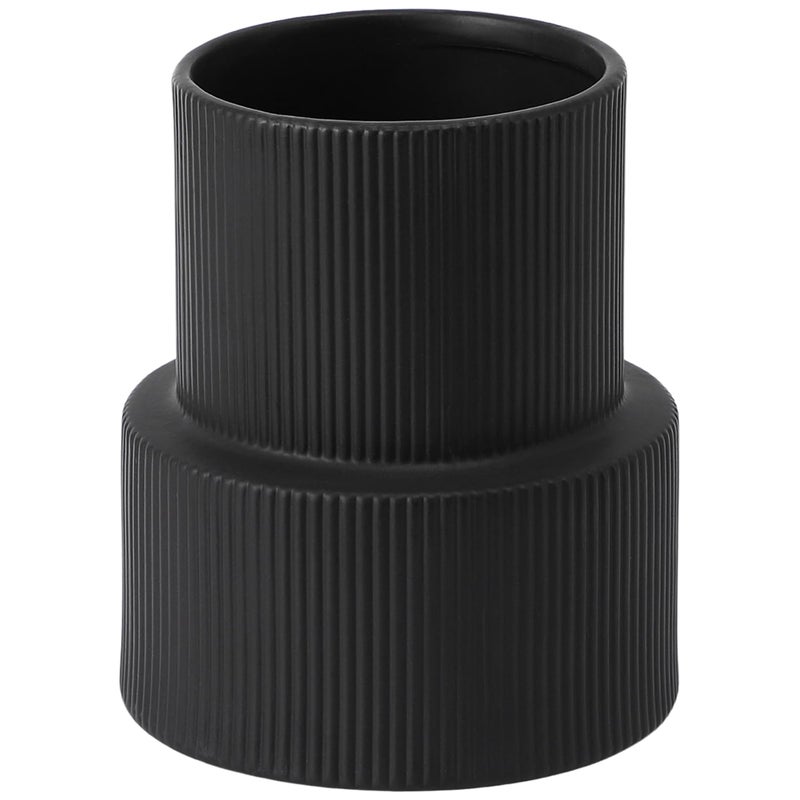 YANWE1 Black Ceramic Flower Vase, Large Ceramic Vase, Boho Decorative Vases for Modern Decor, Ribbed Vase, Pampas Grass Vases for Living Room, Office, Mantel, Shelf, Dining Table, 7.5 Inches - Image 1
