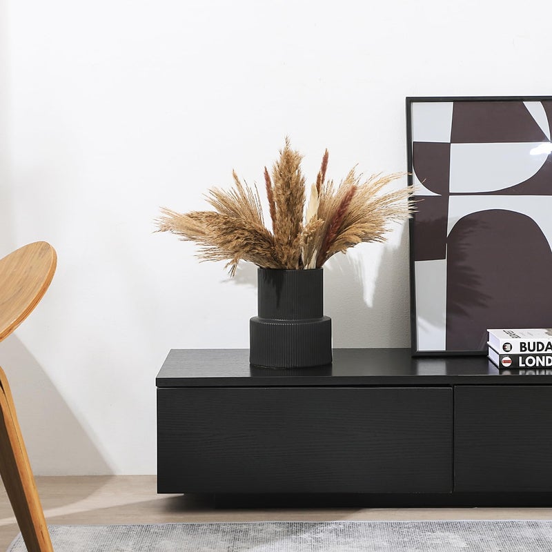 YANWE1 Black Ceramic Flower Vase, Large Ceramic Vase, Boho Decorative Vases for Modern Decor, Ribbed Vase, Pampas Grass Vases for Living Room, Office, Mantel, Shelf, Dining Table, 7.5 Inches - Image 2