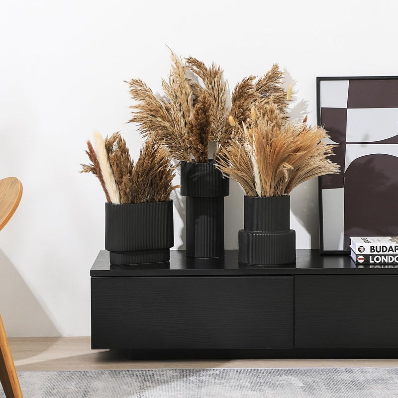 YANWE1 Black Ceramic Flower Vase, Large Ceramic Vase, Boho Decorative Vases for Modern Decor, Ribbed Vase, Pampas Grass Vases for Living Room, Office, Mantel, Shelf, Dining Table, 7.5 Inches - Image 5