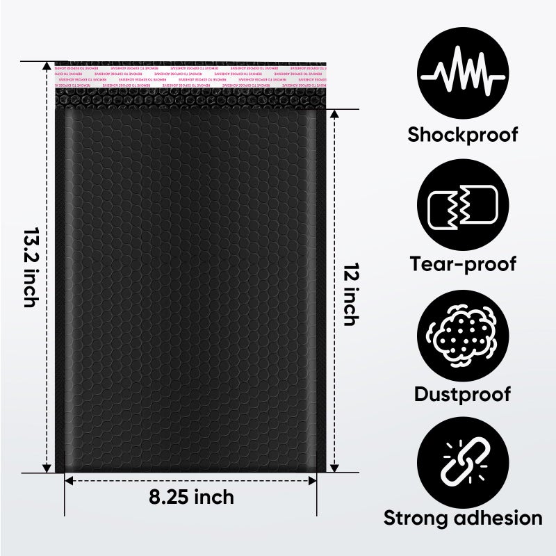 CHMI Black Bubble Mailers 8.5 x 12 Inch 100 Pack, Usable Size 8.25X12 Inch Poly Mailers,Mailing Envelopes,Shipping Mailerï¼ŒOpaque Self Seal Adhesive Waterproof Bags for Packaging and Shipping. - Image 2