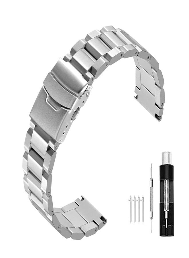Kai Tian Solid Stainless Steel Watch Strap Metal Band Bracelet 18mm with Double Push Button Buckle - Silver - Image 1