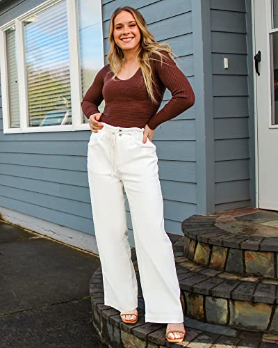 GRAPENT Women's Jeans for Women High Waisted Bootcut Jeans for Women High Waisted Womens Baggy Rise Bootcut Color Brilliant White Size 8 Size 10 - Image 5
