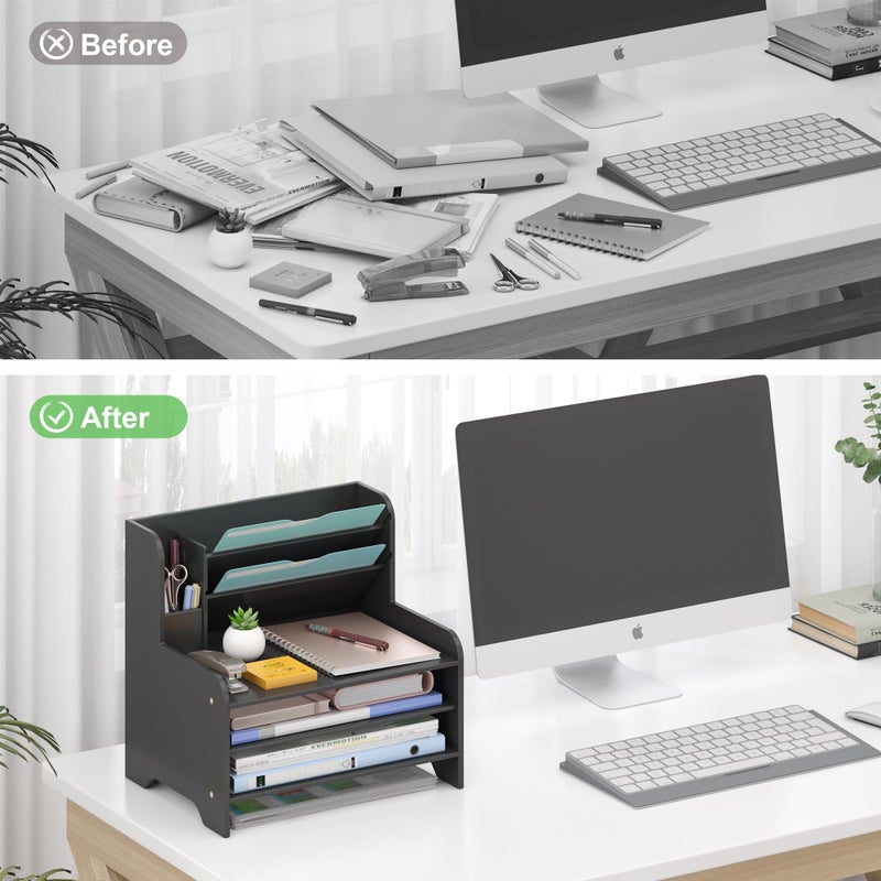 Wisuce Essentials Bamboo Desk Organizer Mail Holder Countertop Letter Tray File Desktop Mail Holder Countertop Organizer for Desktop Letter Sorter Paper File Storage for School Home Office Supplies - Image 5
