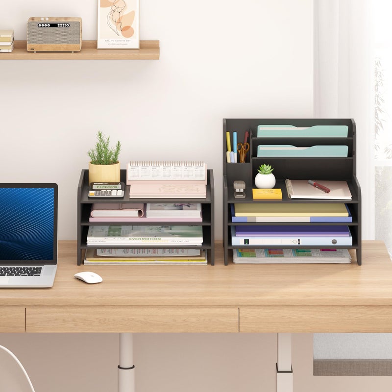 Wisuce Essentials Bamboo Desk Organizer Mail Holder Countertop Letter Tray File Desktop Mail Holder Countertop Organizer for Desktop Letter Sorter Paper File Storage for School Home Office Supplies - Image 2