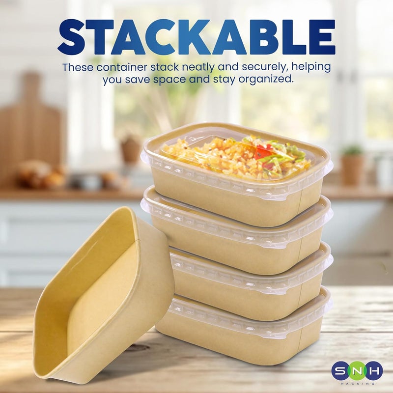 SNH Packing Disposable 10-Pack Kraft Paper Containers 650 ml with Lid, Rectangular Disposable Bowls, Sturdy Food Salad Containers, Eco-Friendly Takeaway Lunch Boxes, Microwave Safe, Heavy Duty Meal Prep Box - Image 5