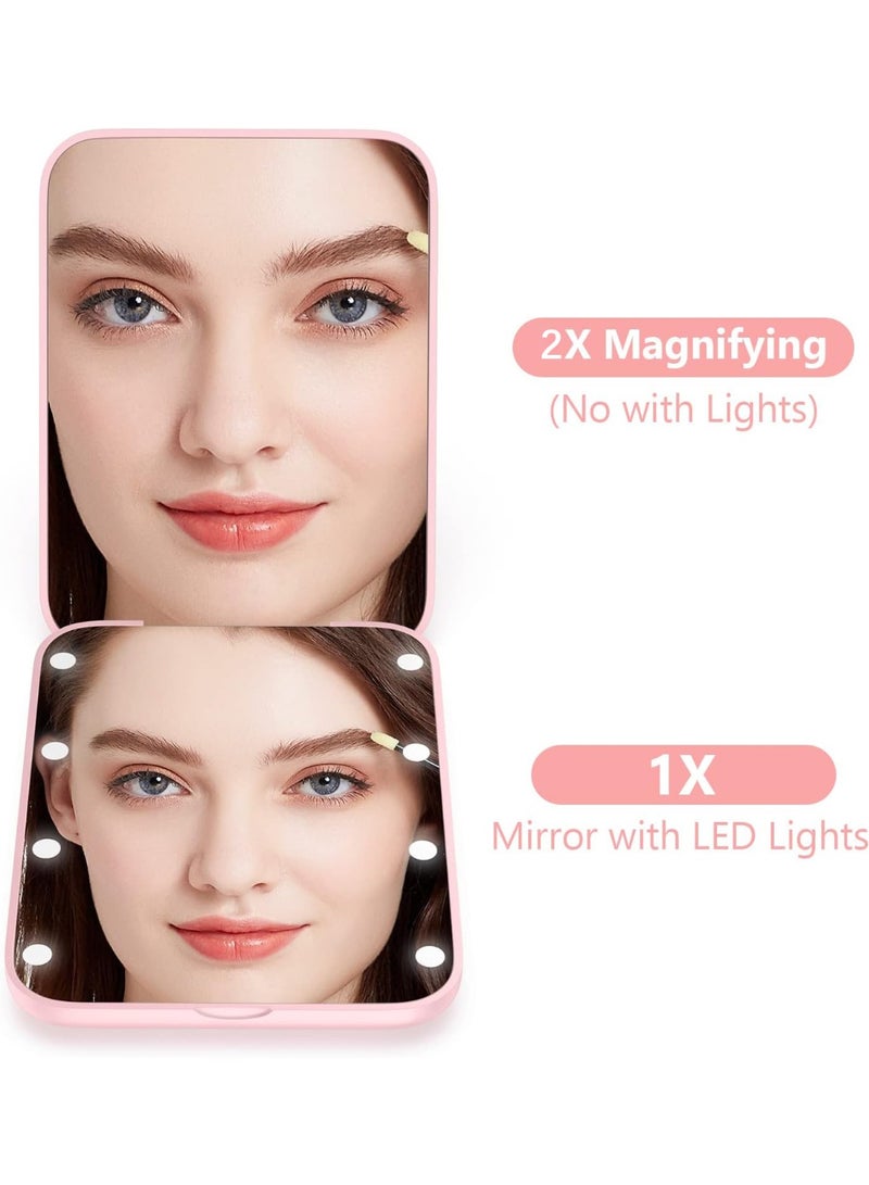 Relex Pocket Mirror, 1X & 3X Magnification LED Compact Travel Makeup Mirror With Light, 2-Sided, Portable, Folding, Handheld (Pink) - Image 2
