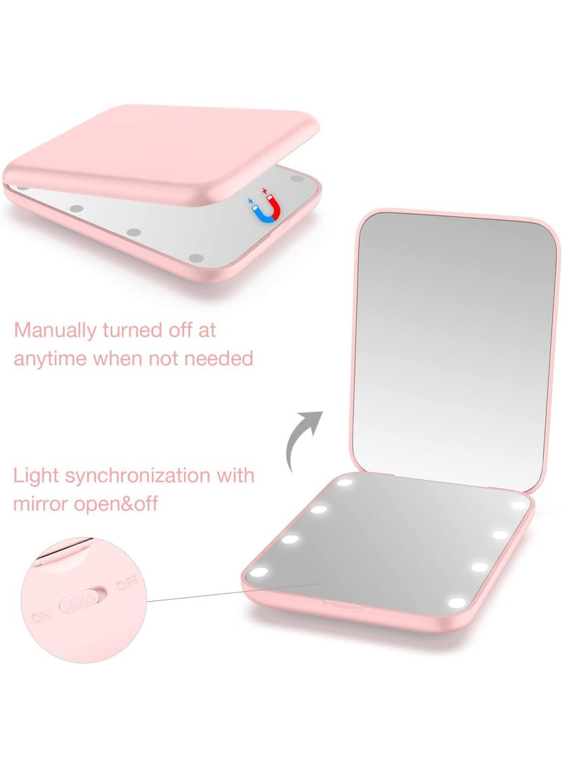 Relex Pocket Mirror, 1X & 3X Magnification LED Compact Travel Makeup Mirror With Light, 2-Sided, Portable, Folding, Handheld (Pink) - Image 3
