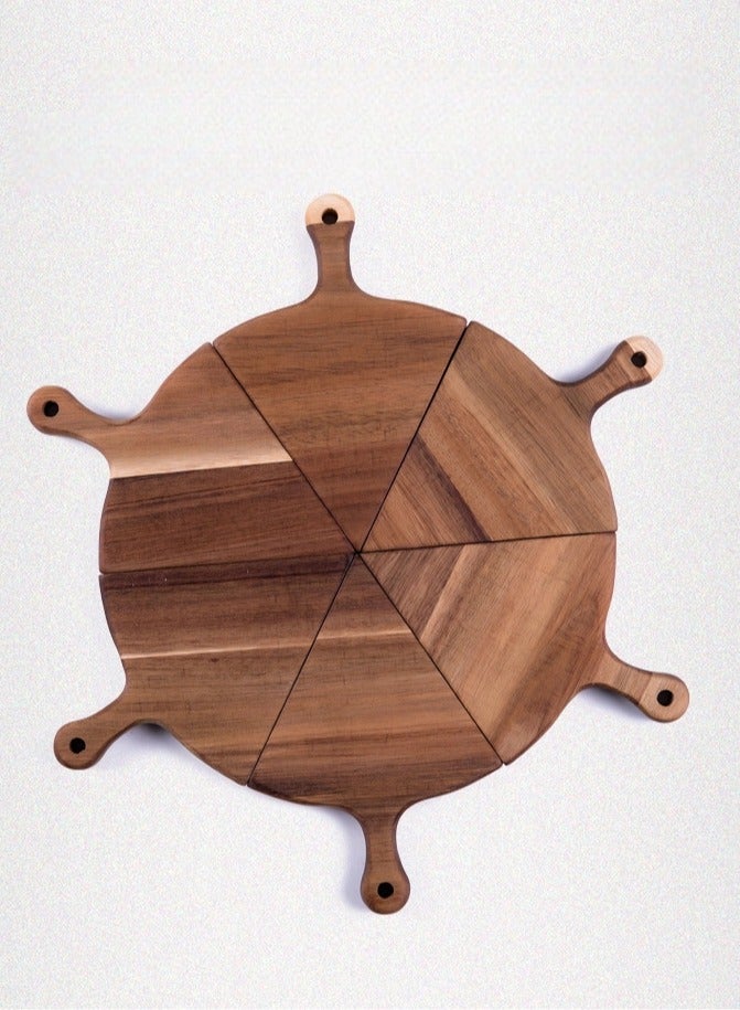 عام صينية بيتزا محمولة بأقسام غير منتظمة، مصنوعة من خشب الأكاسيا، متعددة الاستخدامات لتقديم الفواكه، السوشي، شرائح اللحم، والأجبان، بتصميم غربي أنيق. - Image 1