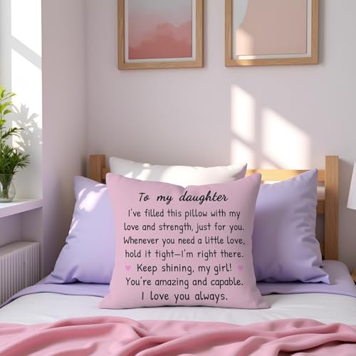 HERHOME to My Daughter Pink Throw Pillow Cover 18x18 Inch, Daughter Birthday Gifts from Mom Dad, Soft Christmas Cushion Case Gifts for Girls, I Love You - Image 3