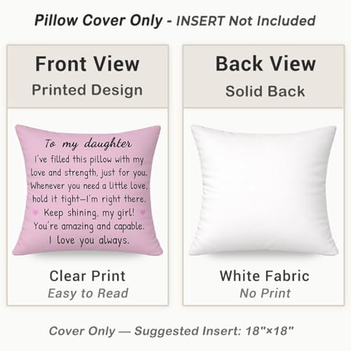 HERHOME to My Daughter Pink Throw Pillow Cover 18x18 Inch, Daughter Birthday Gifts from Mom Dad, Soft Christmas Cushion Case Gifts for Girls, I Love You - Image 4