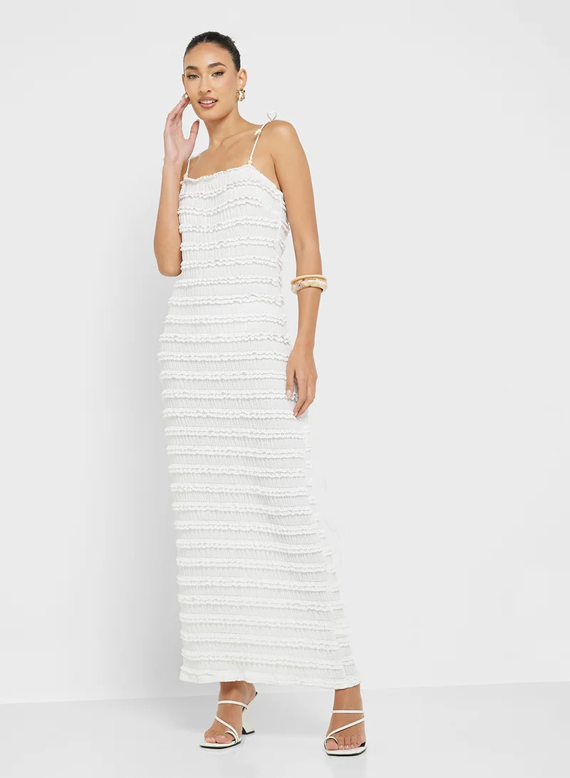 جينجر Strappy Shoulder Tie Up Shirred Bodycon Dress