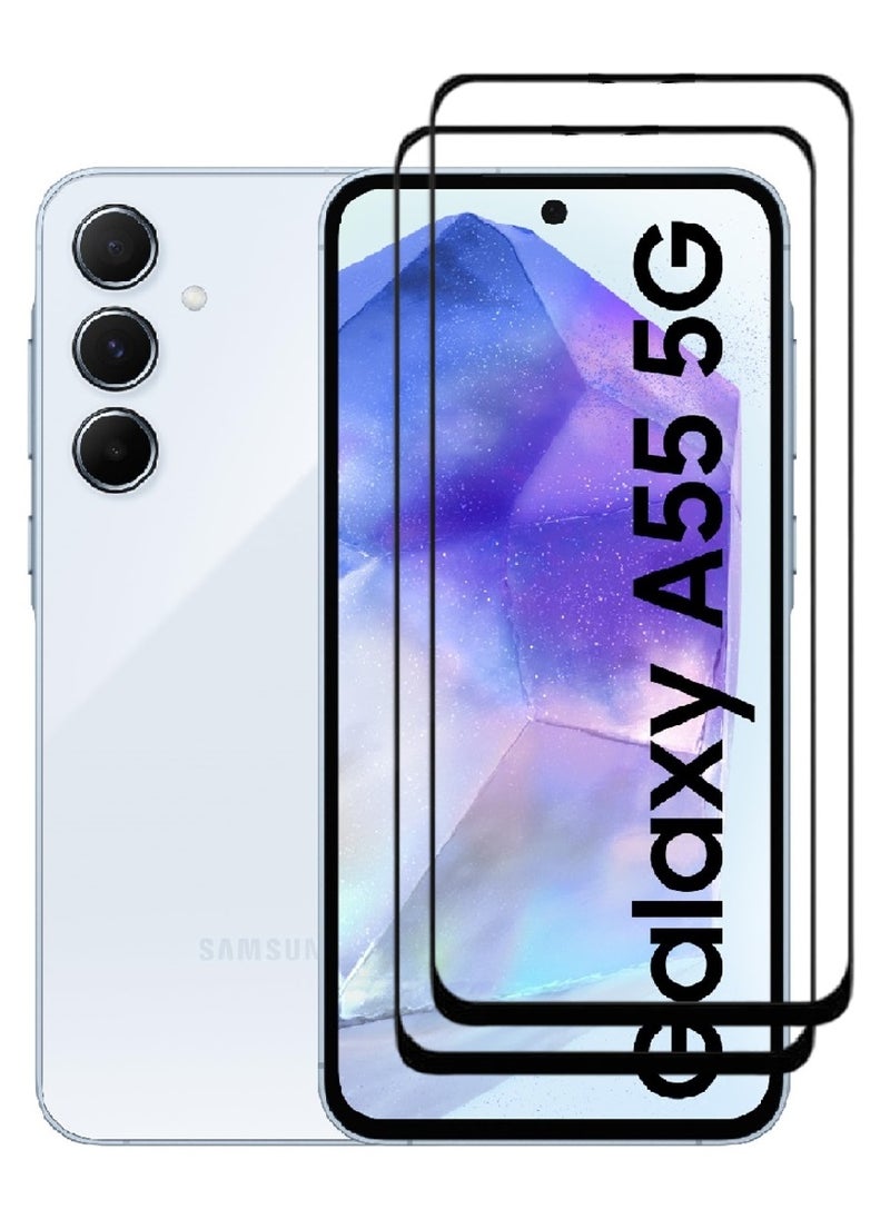 AINA 2 Pieces Tempered Glass Screen Protector 5D Designed For Samsung Galaxy A55 Full Glue Edge to Edge Full Screen Coverage And Bubble Free - Image 1
