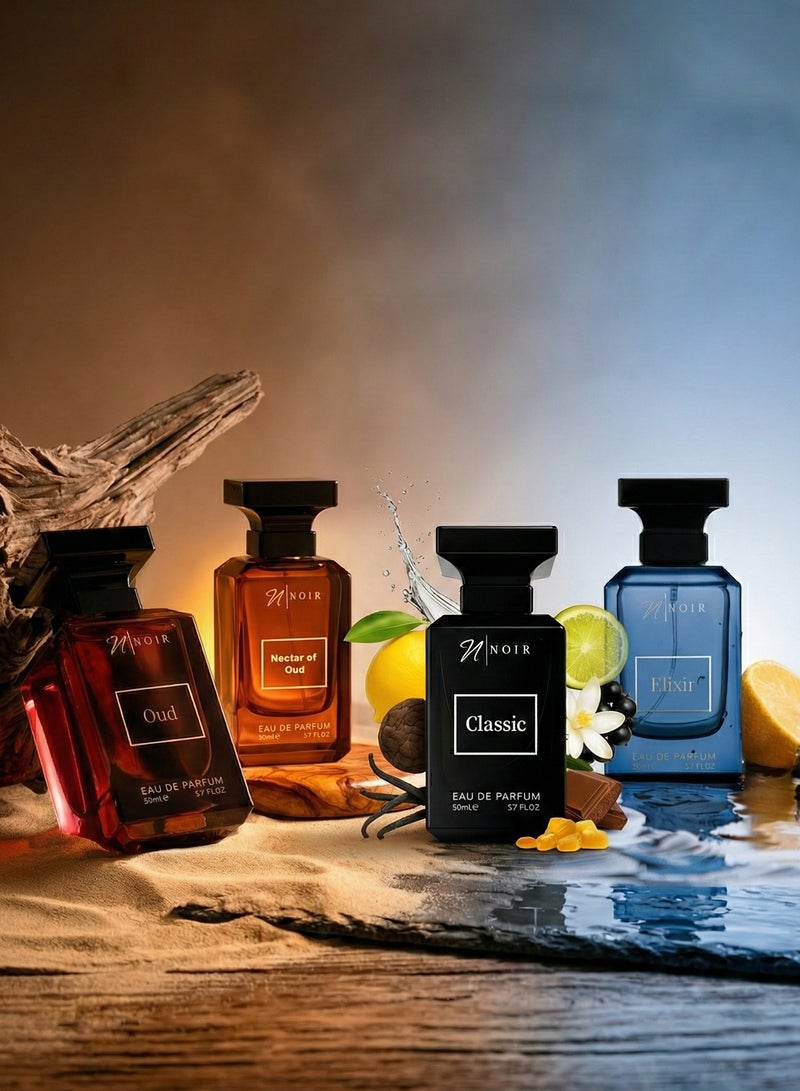 noir عود EDP، عطر للرجال، 80 مل & عطر كلاسيكي للرجال - رائحة جريئة وطويلة الأمد مع الكمأ، الكاكاو والتوابل - 80 مل & نكتار عود عطر للرجال - رائحة عود مكثفة مع الزعفران، الأرز، الباتشولي والتوت المتبل | طويل الأمد - 80 مل & إكسير - عطر حار منعش للرجال مع ملاحظات الليمون، اللافندر والعنبر | EDP طويل الأمد - 80 مل حزمة - Image 1