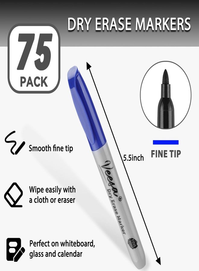VEESA Dry Erase Markers (Black Red Blue), Fine Tip, 75 Count Low-Odor Whiteboard Marker Pens for Office School Home - Image 2