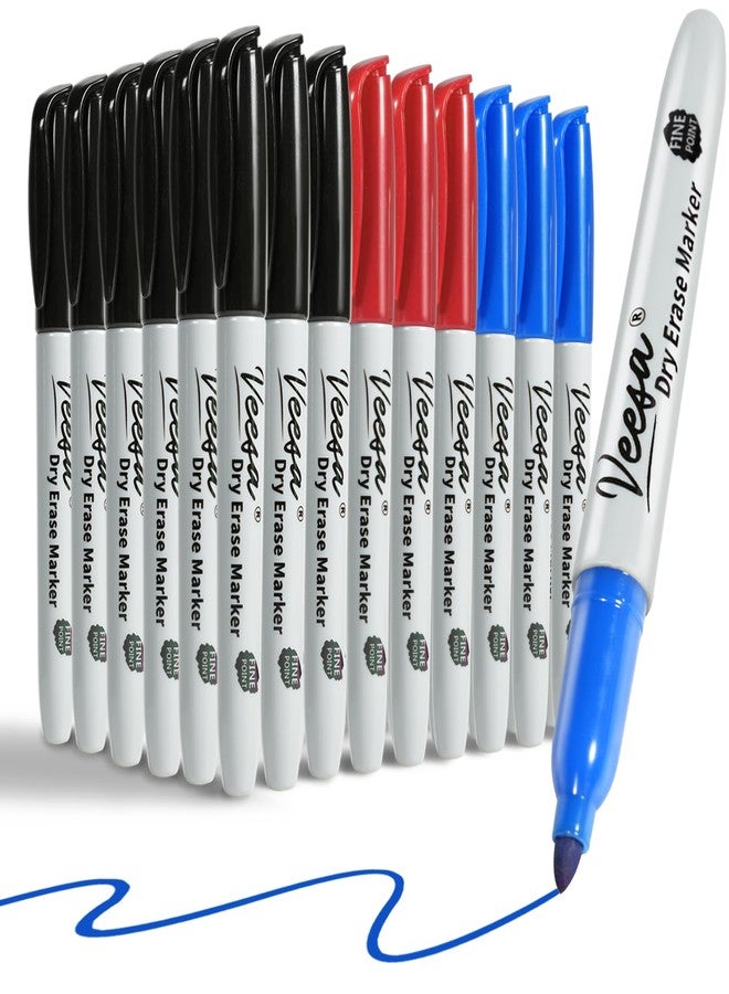 VEESA Dry Erase Markers (Black Red Blue), Fine Tip, 75 Count Low-Odor Whiteboard Marker Pens for Office School Home - Image 1