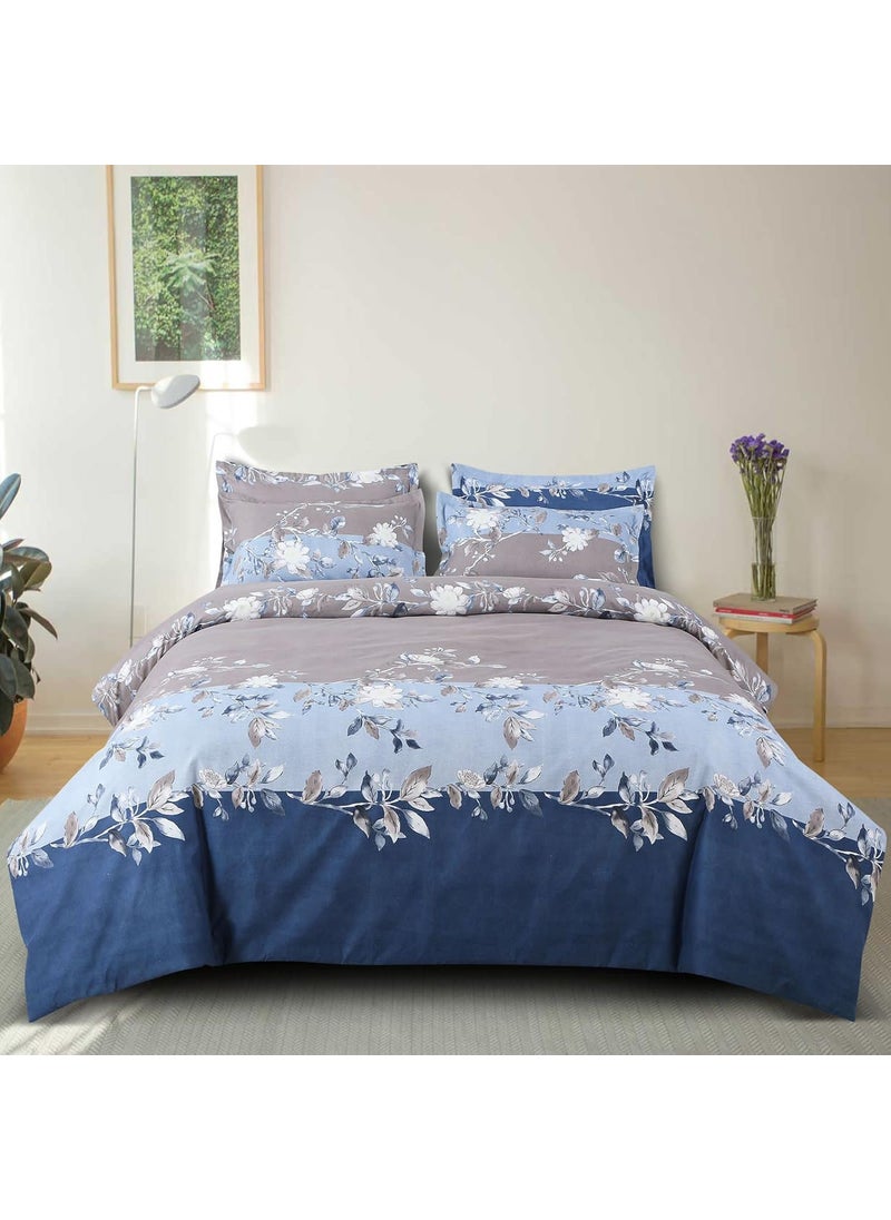 Ab Home Decor Ab Home Decor Glace Cotton Bedsheets for Double Bed King Size with 2 Pillow Covers 90x100 Inches Blue Leaf  - Image 1