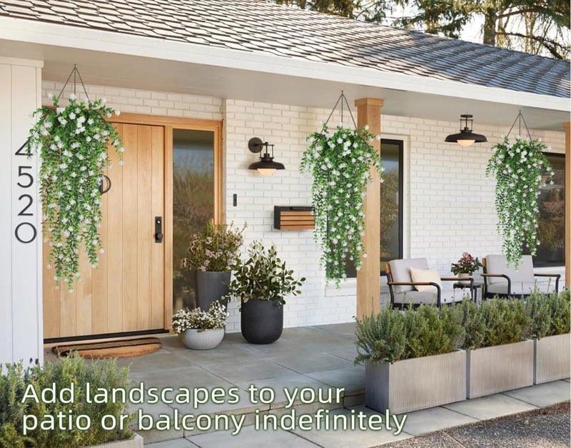 VRB Dec 2 Pcs Artificial Dry Baby's Breath Greenery Hanging Plants Vines Fake Ivy Hanging Flowers Vine Wall Hanging for Home Decor,Wall,Balcony Decoration. (4, White Euclyptus Fern Hanging) - Image 3