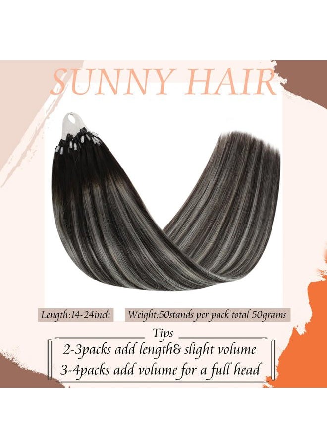 Sunny Hair Black Micro Bead Hair Extensions Human Hair Balayage Micro Loop Hair Extensions Natural Black Roots to Silver Grey Balayage Micro Link Hair Extensions Human Hair Soft and Silky 50G 20Inch  - Image 2