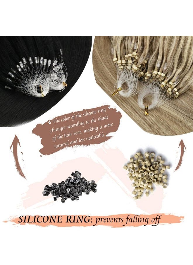 Sunny Hair Black Micro Bead Hair Extensions Human Hair Balayage Micro Loop Hair Extensions Natural Black Roots to Silver Grey Balayage Micro Link Hair Extensions Human Hair Soft and Silky 50G 20Inch  - Image 4
