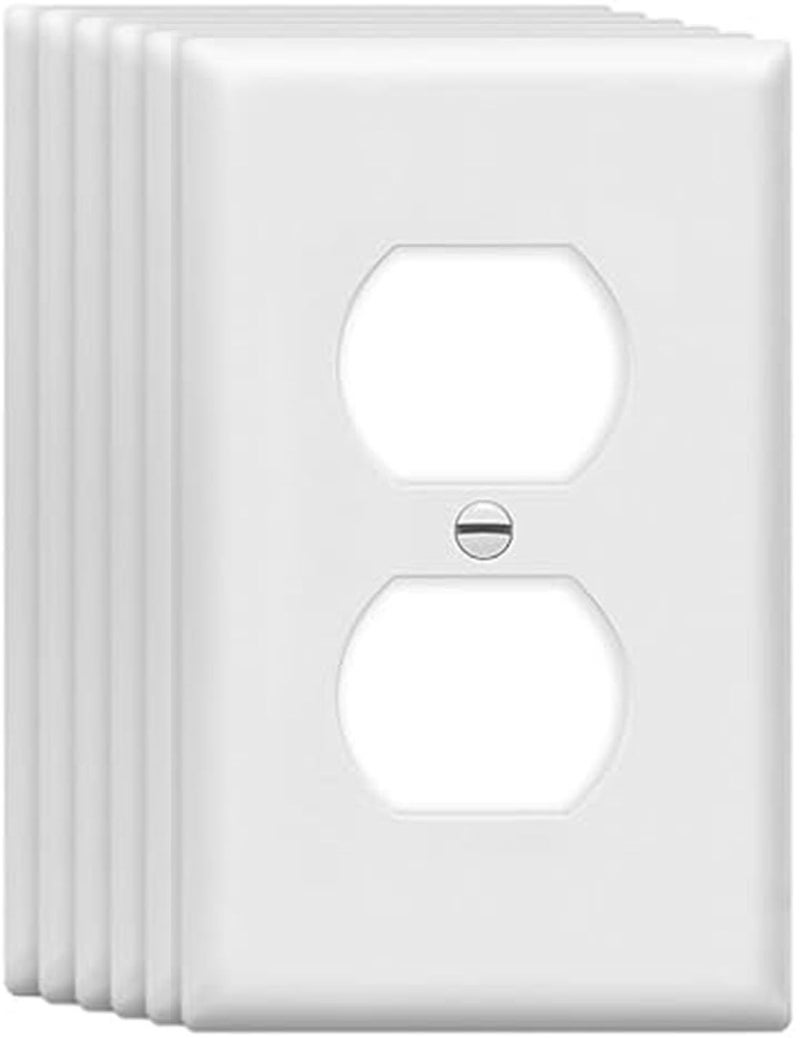 ZEFTV Mid-Size Duplex Outlet Cover Wall Plates 1-Gang 4.89" x 3.12" Switch Outlet Electrical Cover Plate Unbreakable Thermoplastic Faceplate for Light Receptacle Outlet Switch, White (6 Pack) - Image 1