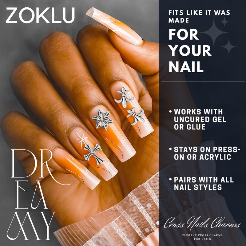 ZOKLU Silver and Gold Cross Nail Charms â€“ 240 Pcs Cross Charms for Nails Crafted from Acrylic & Alloy, Long-Lasting Metallic Shine â€“ Easy-to-Use Nail Decorations for Home, Salon & Holiday Manicure Ideas - Image 4