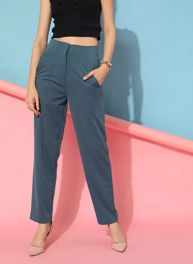 STREET 9 STREET 9 Solid Mid Rise Regular Fit Trousers