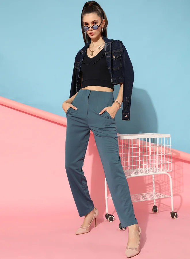 STREET 9 STREET 9 Solid Mid Rise Regular Fit Trousers