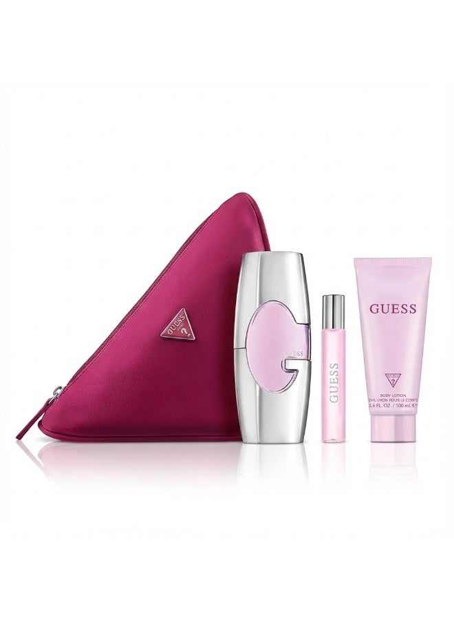 GUESS Pink Coffret Women's Gift Set EDP 75ml+TS15ml+BL100ml+Pouch - Image 2