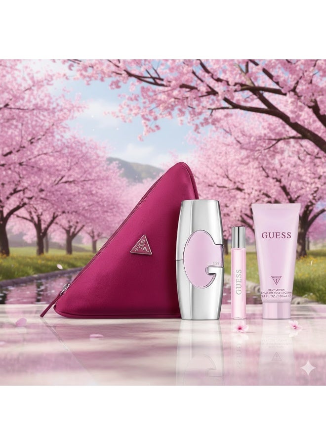 GUESS Pink Coffret Women's Gift Set EDP 75ml+TS15ml+BL100ml+Pouch - Image 3