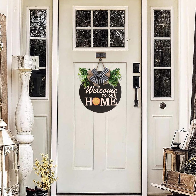 HOMCDALY Interchangeable Welcome Sign for Front Door Decoration with 4 Seasonal Wreaths and 14 Holiday Icons, Black Welcome Door Hanger, Rustic Wooden Front Porch Sign Home dÃ©corï¼ˆBlackï¼‰ - Image 5