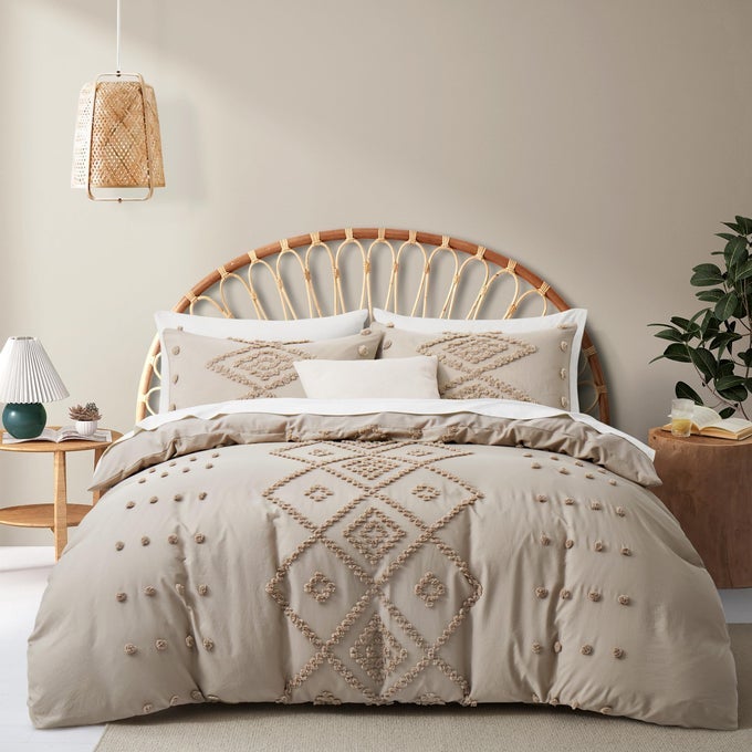 TUFTED DUVET COVER QUEEN SIZE SOFT AND LIGHTWEIGHT DUVET COVERS SET FOR ALL SEASONS 3 PIECES BOHO EMBROIDERY SHABBY CHIC BEDDING SET KHAKI QUEEN 90X90