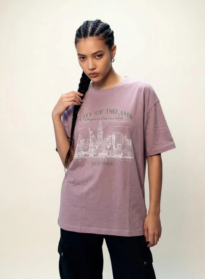تايك تو Purple Graphic Print Round Neck Short Sleeves T-Shirt By Reprise