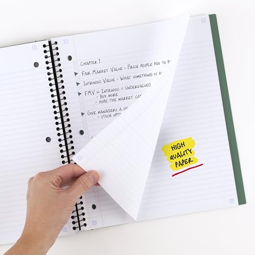 Five Star دفتر ملاحظات دوار من فايف ستار + تطبيق دراسة، 3 مواد، ورق مقاس كليه، 8-1/2" × 11"، 150 ورقة، واقي دوار، فواصل قابلة للتحريك، أخضر زجاجي (73136) - Image 4