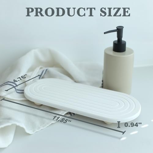 RIOMZY Instant Dry Sink Caddy Organizer – Water Absorbing Stone Tray for Kitchen Bathroom Countertop, Fast Drying Sink Caddy (with Wooden Feet and Natural Loofah, White) - Image 5