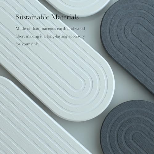 RIOMZY Instant Dry Sink Caddy Organizer – Water Absorbing Stone Tray for Kitchen Bathroom Countertop, Fast Drying Sink Caddy (with Wooden Feet and Natural Loofah, White) - Image 3
