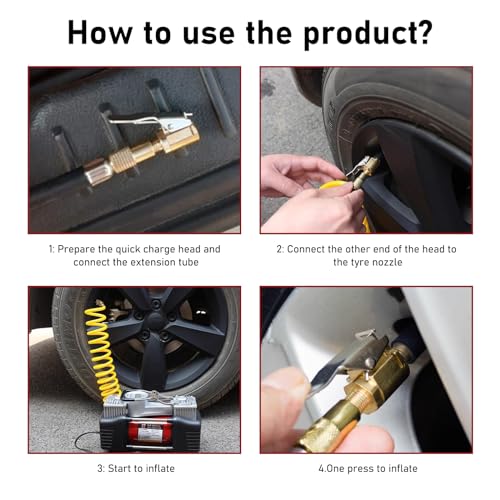 Suvnie 2PCS Tire Air Chuck with Clip Adapter, Brass Locking Tire Inflator Nozzle Adapter Connect Tool, No Air Leakage Locking Tire Chuck for Inflator Compressor Pump, Car Accessories - Image 5