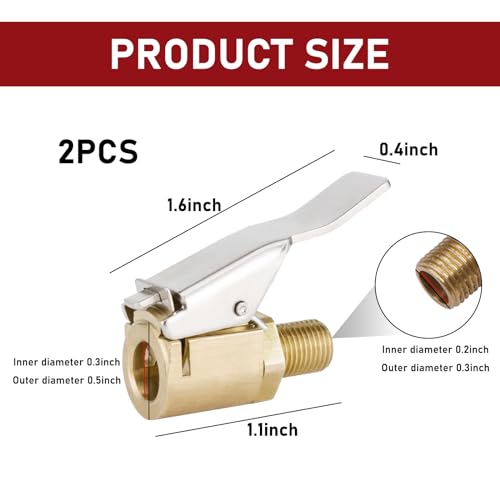 Suvnie 2PCS Tire Air Chuck with Clip Adapter, Brass Locking Tire Inflator Nozzle Adapter Connect Tool, No Air Leakage Locking Tire Chuck for Inflator Compressor Pump, Car Accessories - Image 2