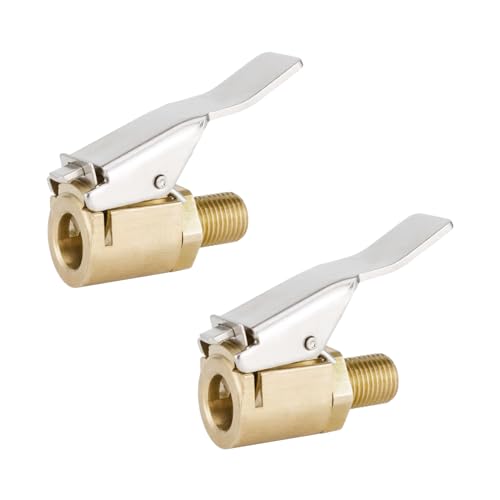 Suvnie 2PCS Tire Air Chuck with Clip Adapter, Brass Locking Tire Inflator Nozzle Adapter Connect Tool, No Air Leakage Locking Tire Chuck for Inflator Compressor Pump, Car Accessories - Image 1