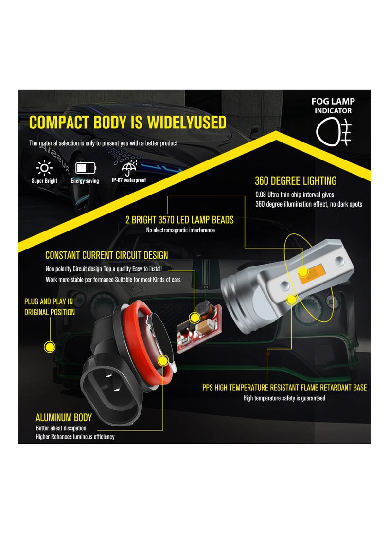KASTWAVE - Automotive LED Fog Lights, Enhance Visibility with 2-Pack Amber H11 LED Fog Light Bulbs - Super Bright 3800LM, AC/DC 12-24V, Non-Polarity, Ideal for Cars and Trucks (H8/H11 Yellow Light) - Image 1