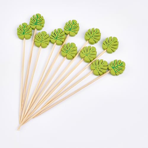 PuTwo Picks 100 Counts 4.7" Bamboo Wooden Decorative Sticks for Appetizers Fancy Cocktail Party-Green Leaf Toothpicks, Palm Leaves - Image 5