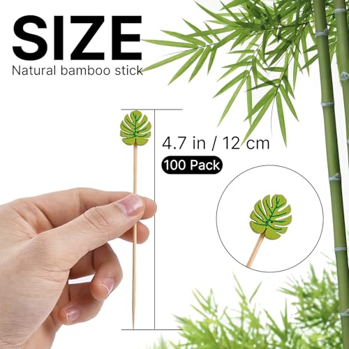PuTwo Picks 100 Counts 4.7" Bamboo Wooden Decorative Sticks for Appetizers Fancy Cocktail Party-Green Leaf Toothpicks, Palm Leaves - Image 2