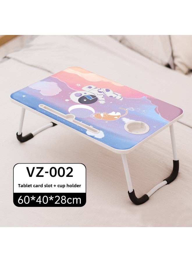 Laptop Desk Bed Folding Table Lazy Small Table Bedroom Sitting Student Dormitory Home Study Desk-Color:VZ-002,W Leg, Card Slot + Cup Holder  - Image 1