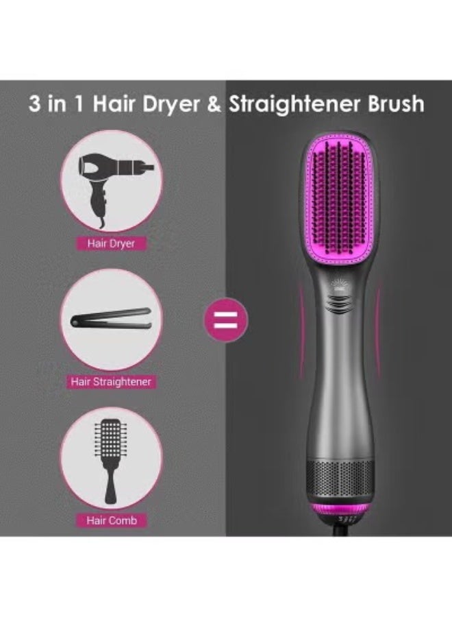 M.A&F's 3 in 1 Hair Dryer Brush & Straightener Brush, Professional 1200W Powerful Ceramic Tourmaline Ionic Hot Air Brush, 3 Heat/2 Speed Settings One-Step Hair Dryer and Styler grey - Image 4