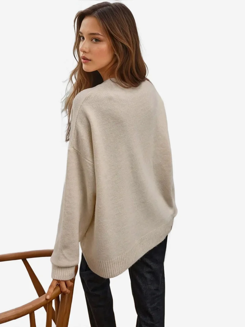 Hiccup Ivory Natural Cozy Crew Neck Knit Sweater for Women | Best Price UAE
