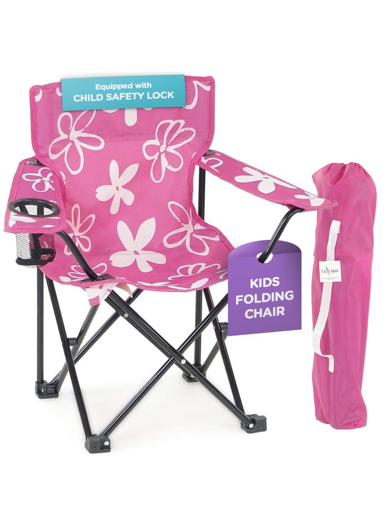 Emily Rose Emily Rose Kids Folding Chair  USA Company  Pink Kid Beach Chair with Safety Lock Camping Chair for Girls Toddler with Cup Holder  Carry Case Tailgate Travel Beach Lawn for Indoor  Outdoor 