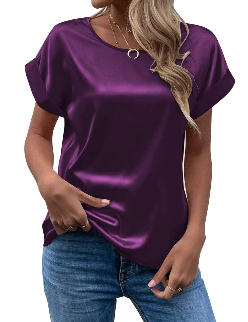 Fashion 2025 Summer Source Ol Temperament Sade Pullover Round Neck Straight Tube Women'S T-Shirt Primary Source - Image 1